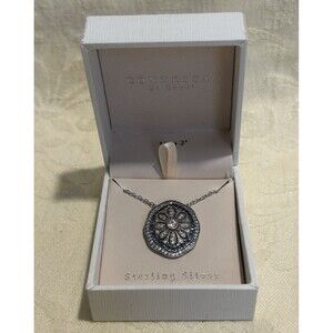 Contessa Di Capri Sterling Silver Blue CZ Floral Medallion Pendant Necklace 16"+